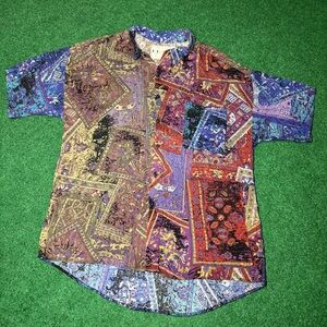 Vintage 90s Frank Leisure Vacation Hawaiian Abstract Large Button Up Shirt